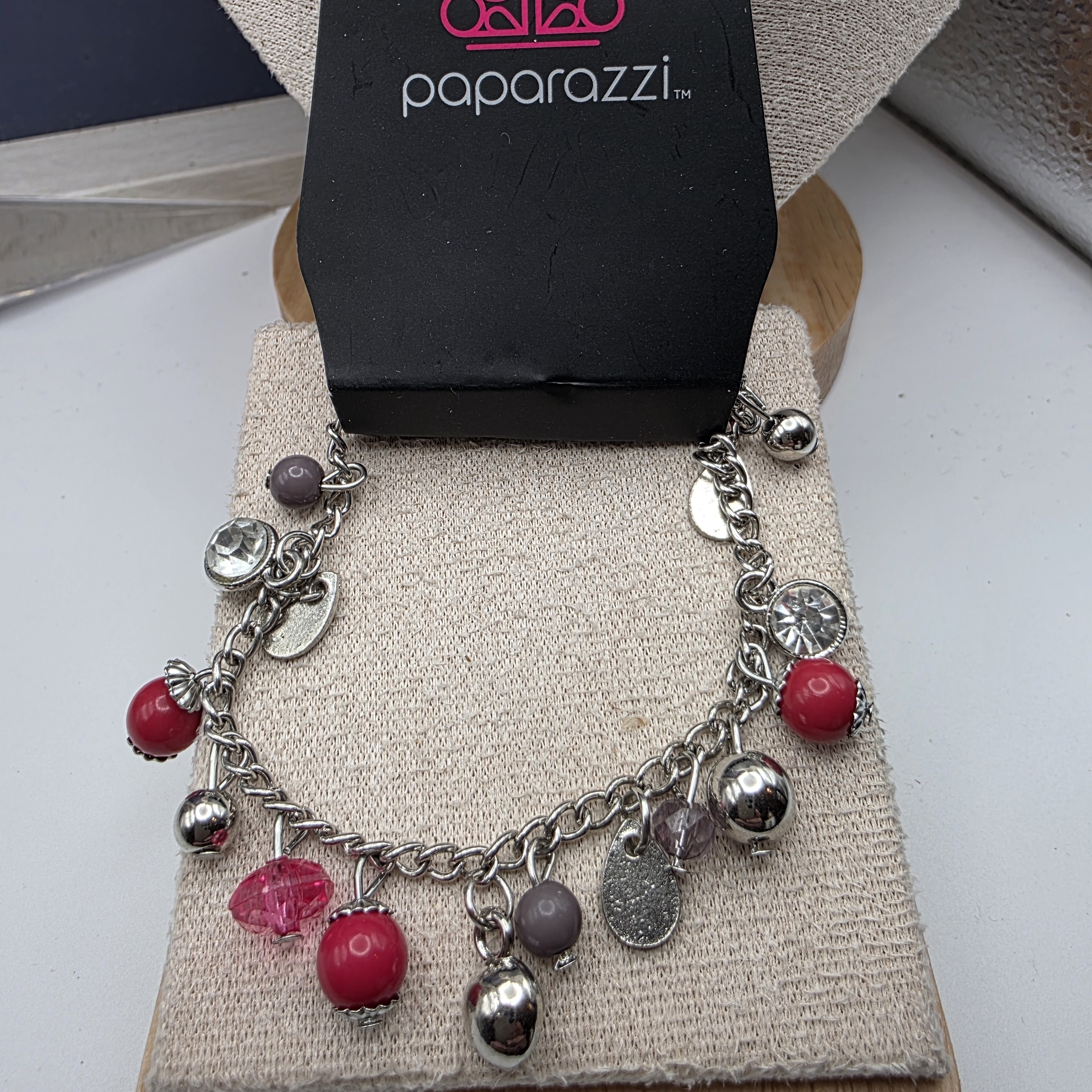 Paparazzi Silver And Pink Charm Bracelet 493